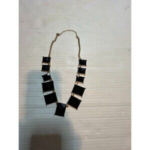 Gold w/ Black Acrylic Square Stones From Small to Large Cabochon 16" Necklace